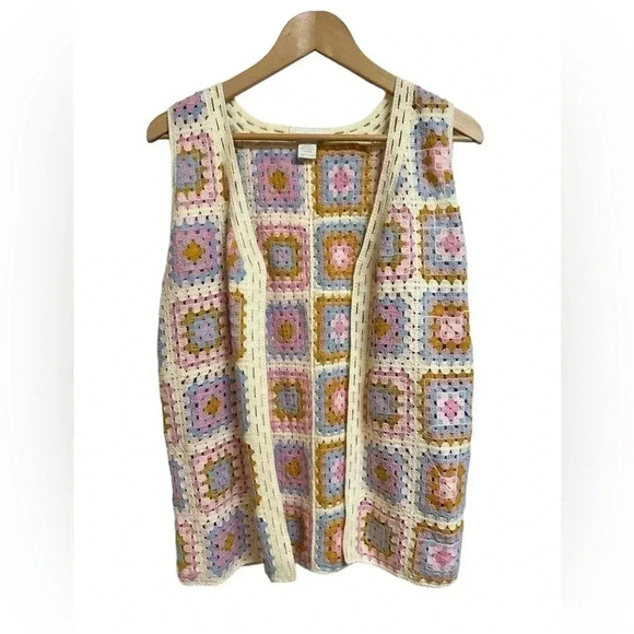 House of Harlow 1960 OS Knitted Crocheted Pastel Coastal Granny Square Vest - Picture 6 of 6